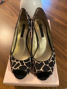 Bandolino Giraffe-Print Peep-Toe Pumps in Black and Cream